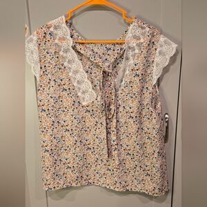 Floral Lace Trim Women's Top